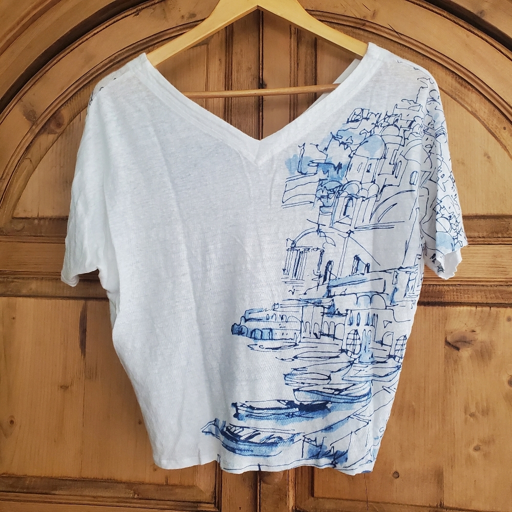 CHICO'S  V neck Art Print shirt Size 1 - Picture 4 of 5